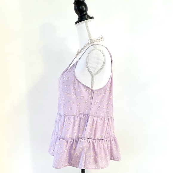 New Pink Rose Floral Flowy Ruffle Tank Top - Picture 3 of 10